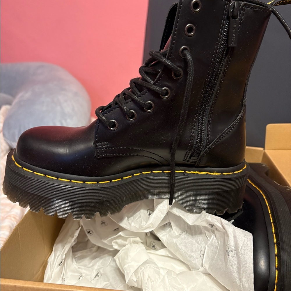 Dr. Martens Black Jadon Boots with Yellow Accents